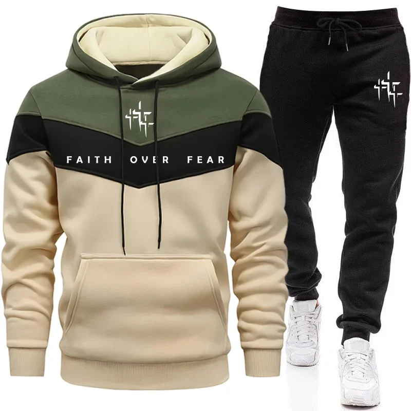 Mens Fashion Streetwear - Conjunto Masculino Faith Over Fear: Moletom