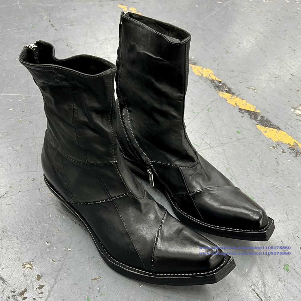 Chelsea Boots Men - Botas masculinas de couro preto dedo