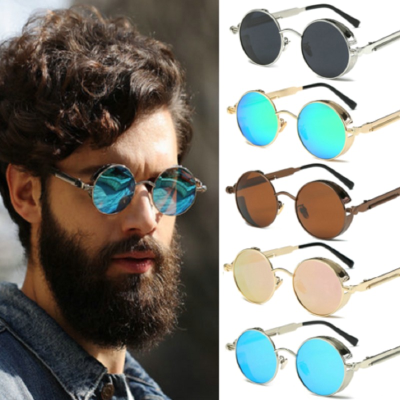 Men'S Fashion Round Glasses - Óculos de Sol Steampunk de Metal