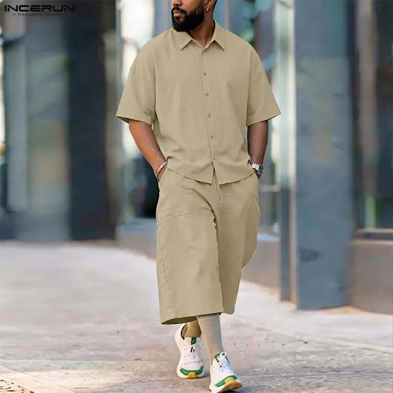 Mens Fashion Streetwear - Conjuntos Masculinos INCERUN: Camisa de Manga
