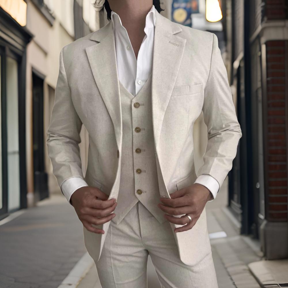 Slim Fit Blazer Men - Ternos masculinos de linho, 3 peças,