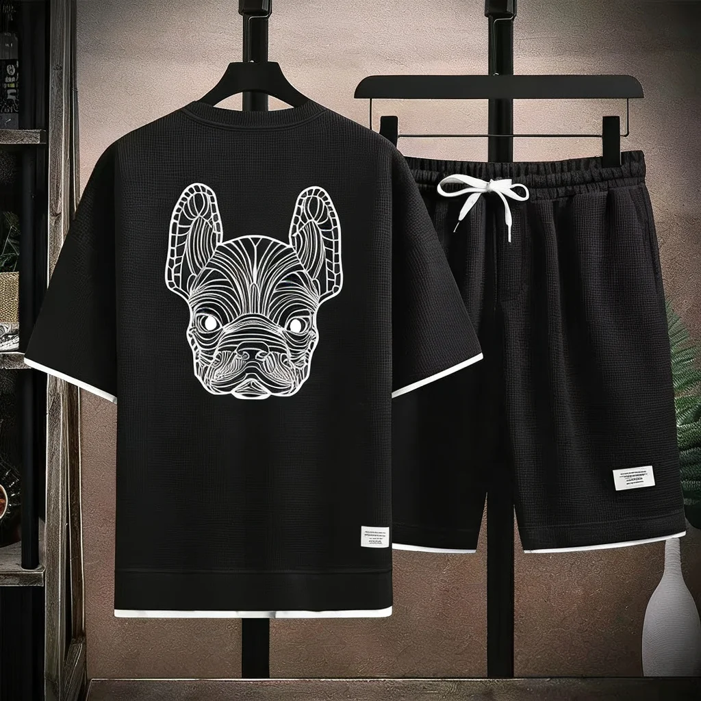 Mens Fashion Streetwear - Conjunto de camiseta e shorts masculino