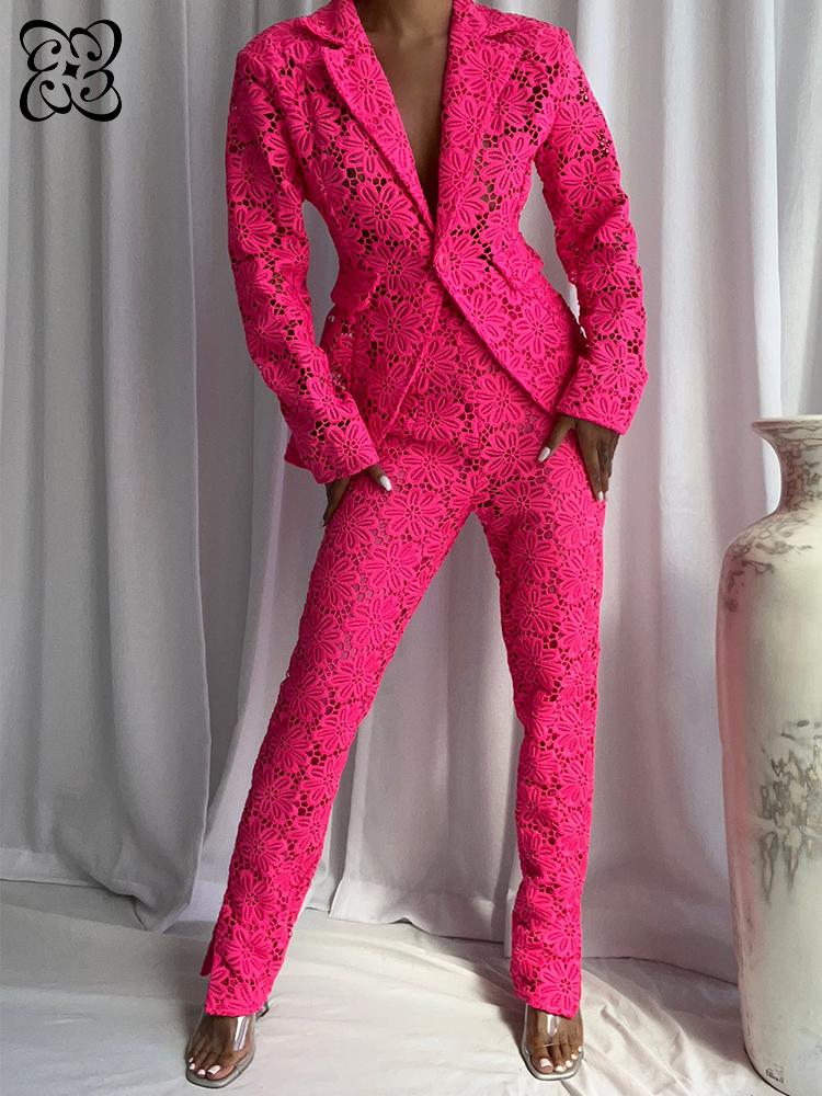 Slim Fit Blazer Men - Conjunto de Duas Peças Rosa Choque