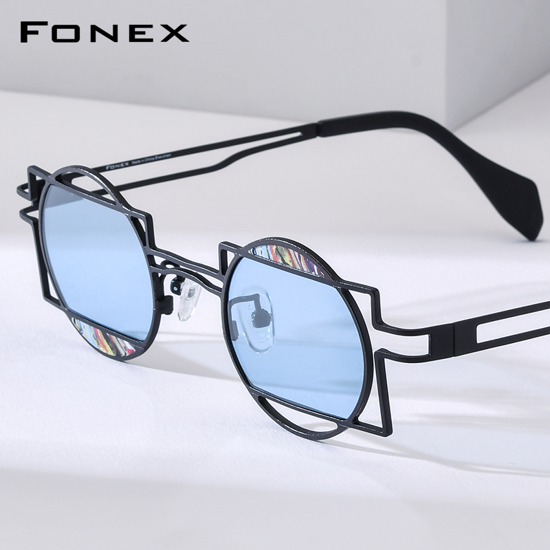 Men'S Fashion Round Glasses - Óculos de Sol FONEX de Titânio