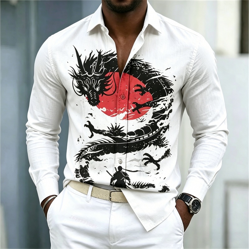 Men'S Fashion - Camisa Masculina Nova 2026 Branca, Preta