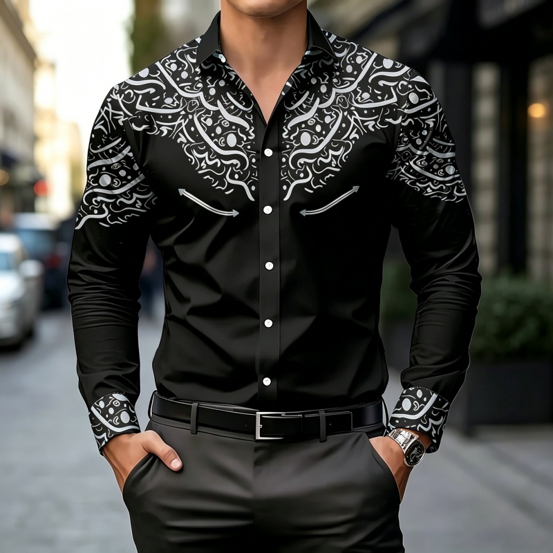 Mens Fashion Summer - Camisa com Estampa em Preto e