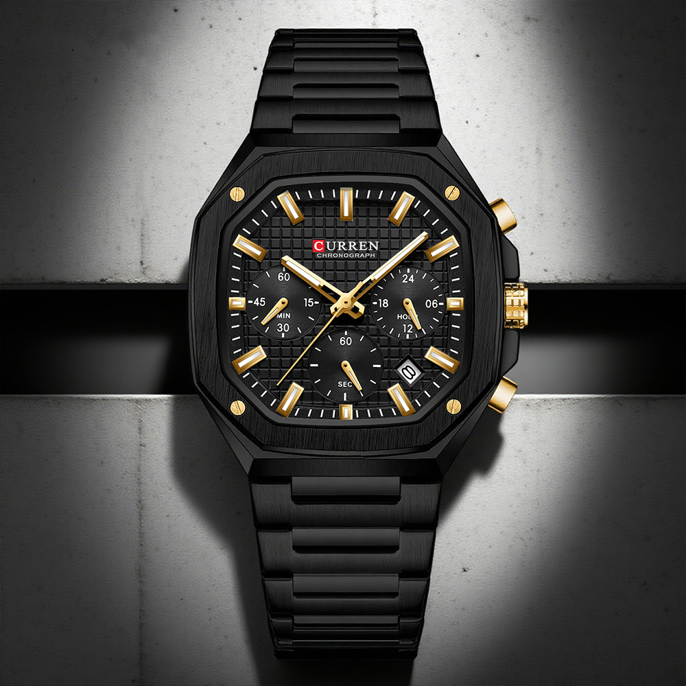 Fashion Mens Watches - Curren relógio crono quadrado de luxo