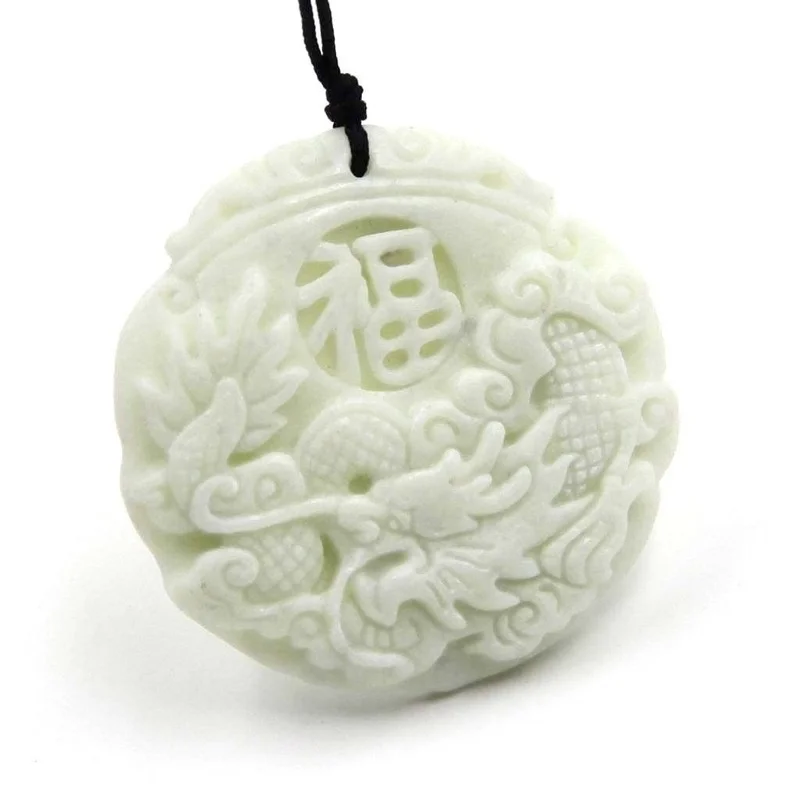 Dragão Jade branco natural e p - Men'S Fashion Necklaces avaliação e preço