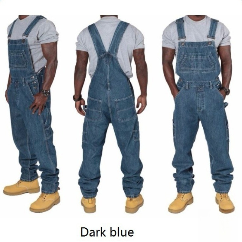 Macacão Jeans Masculino Rasgad - Men'S Fashion Loose Pants avaliação e preço